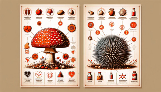 Сравнение грибов Мухомора или ежовики гребенчатого